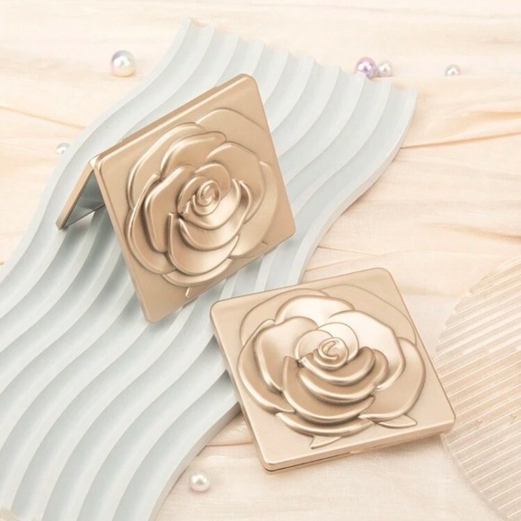 Flower Compact Mirror, Gold, Square, Double Sided, Makeup Mirror - Picture 1 of 3